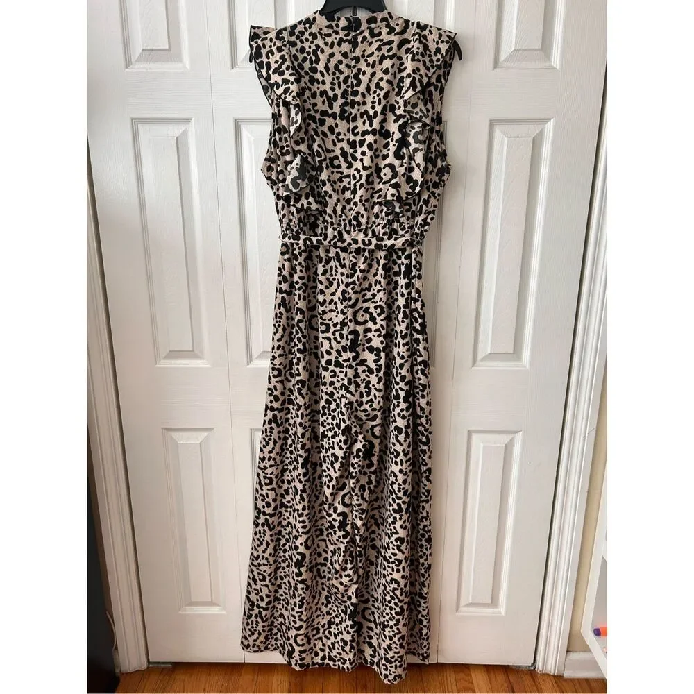 Boohoo Leopard Ruffled Wide Leg Jumpsuit Plus Size 22 - Picture 9 of 13